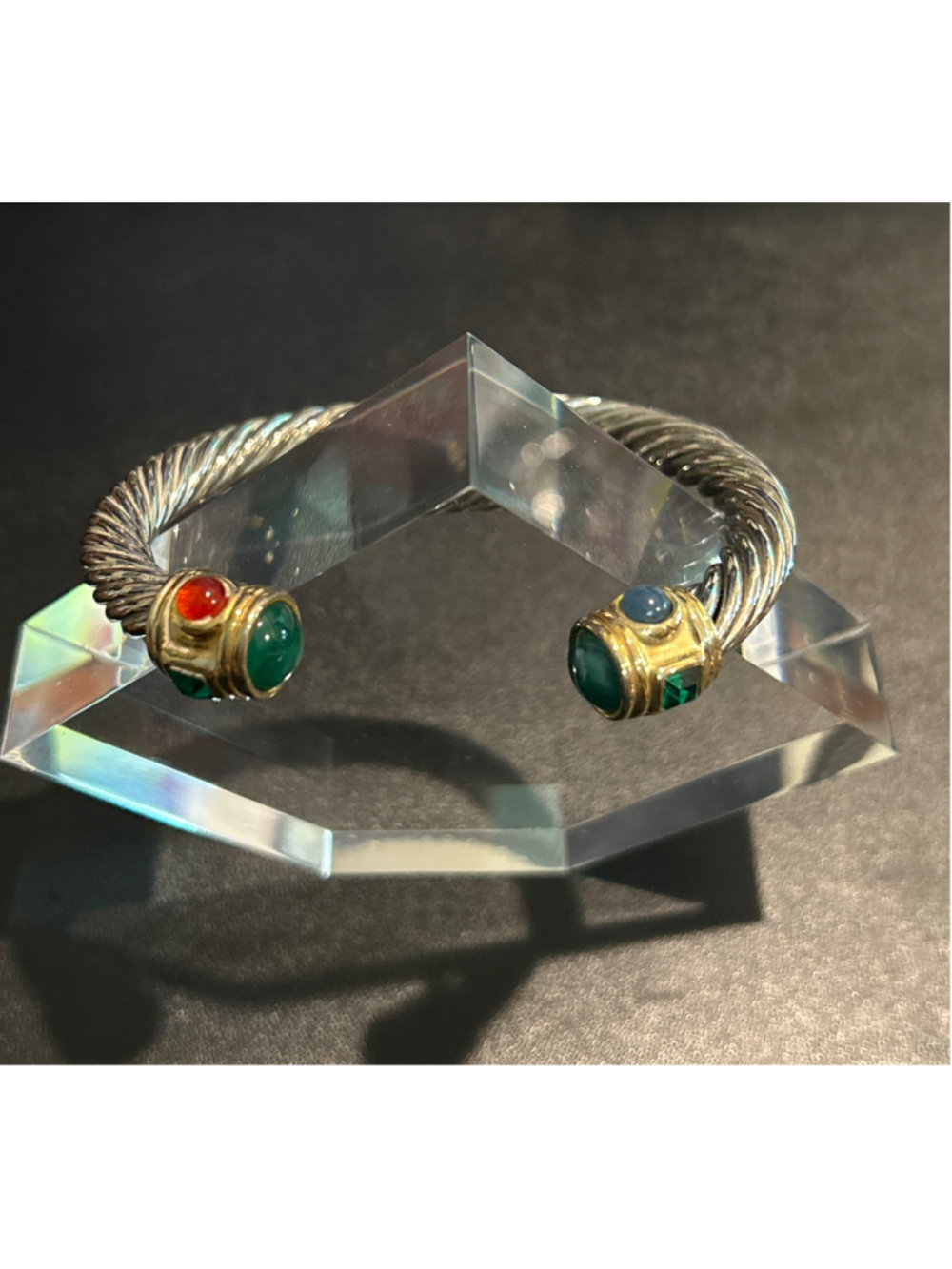Women's twisted silver-tone cable cuff bracelet with gold-tone end caps